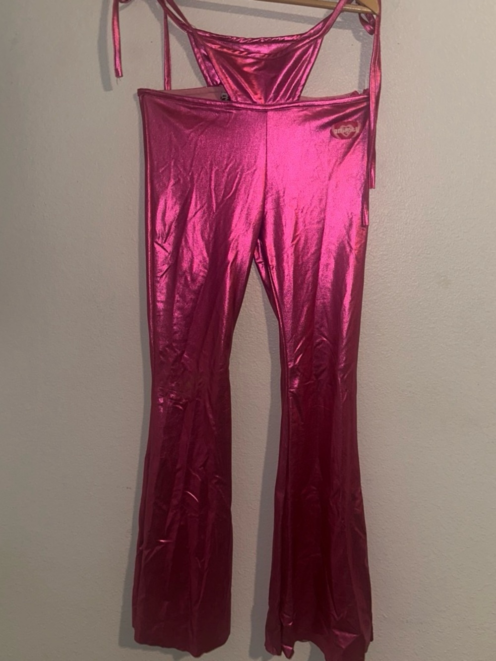 omighty Metallic Hot Pink Flared Jumpsuit Trousers